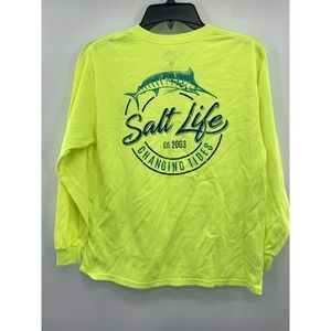 Salt Life Long Sleeve Shirt Size Youth Large Neon Yellow Changing Tides
